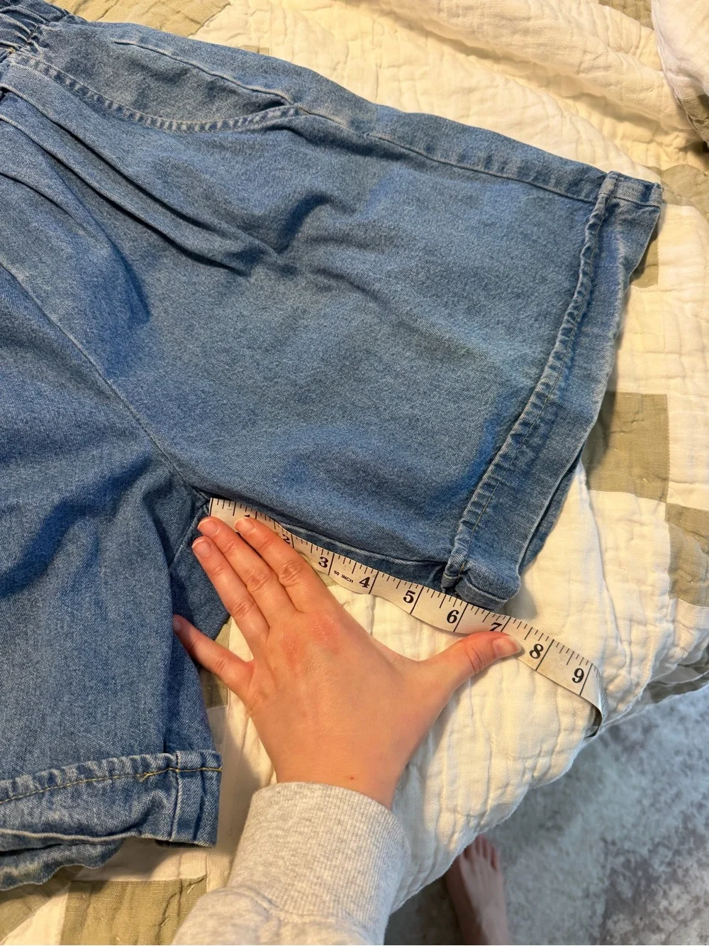 High-Waist Blue Denim Paperbag Shorts